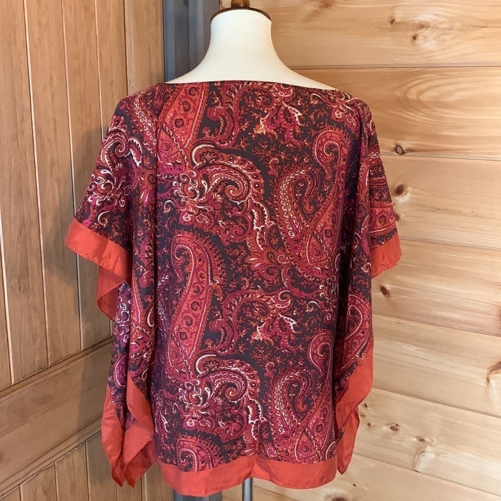 Talbots paisley silk handkerchief / poncho style silk blouse Size Small / Medium - Picture 2 of 11